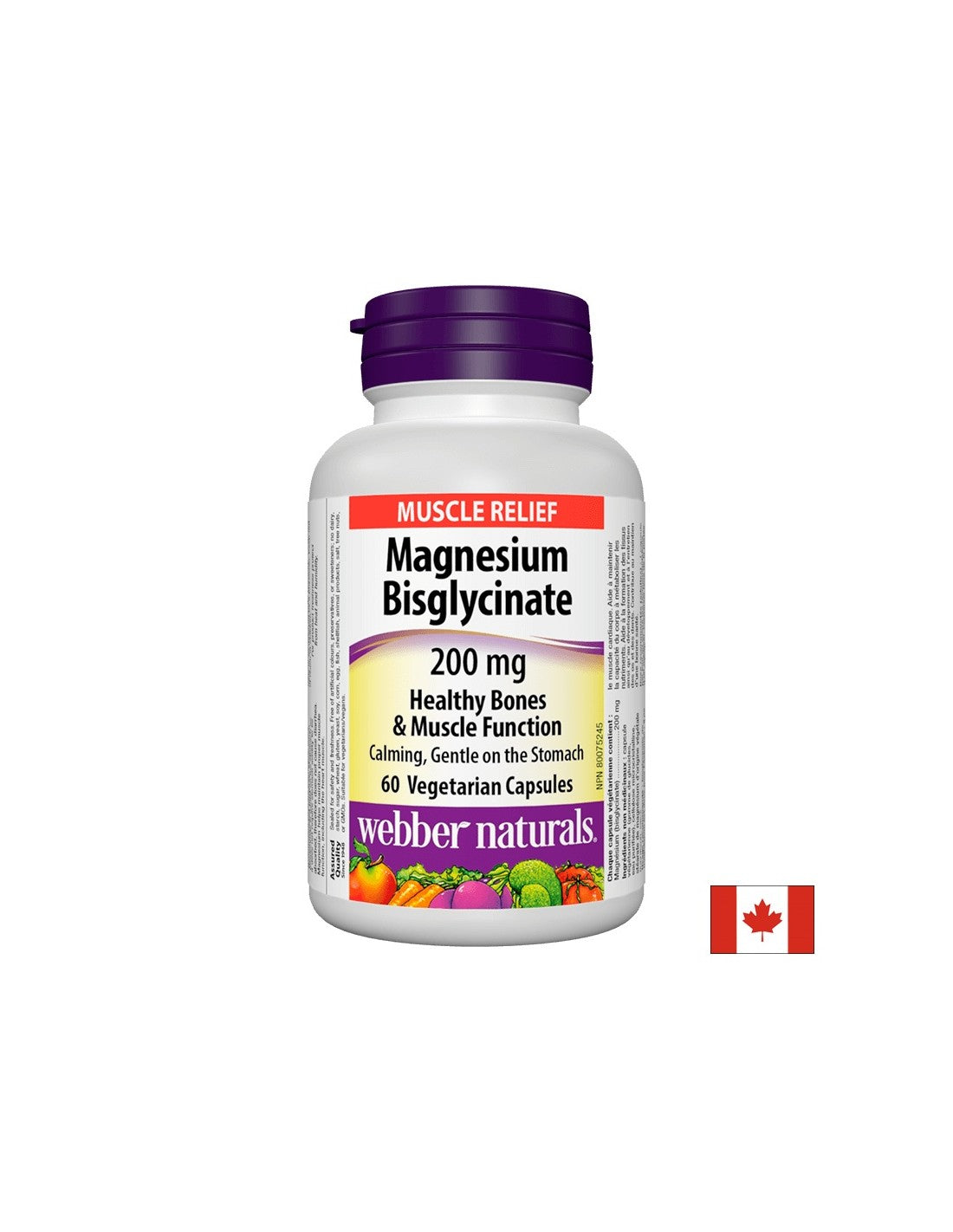 Bisglycinate de magnésium/Magnésium (bisglycinate) 200 mg x 60 gélules <tc>Webber Naturals</tc>
