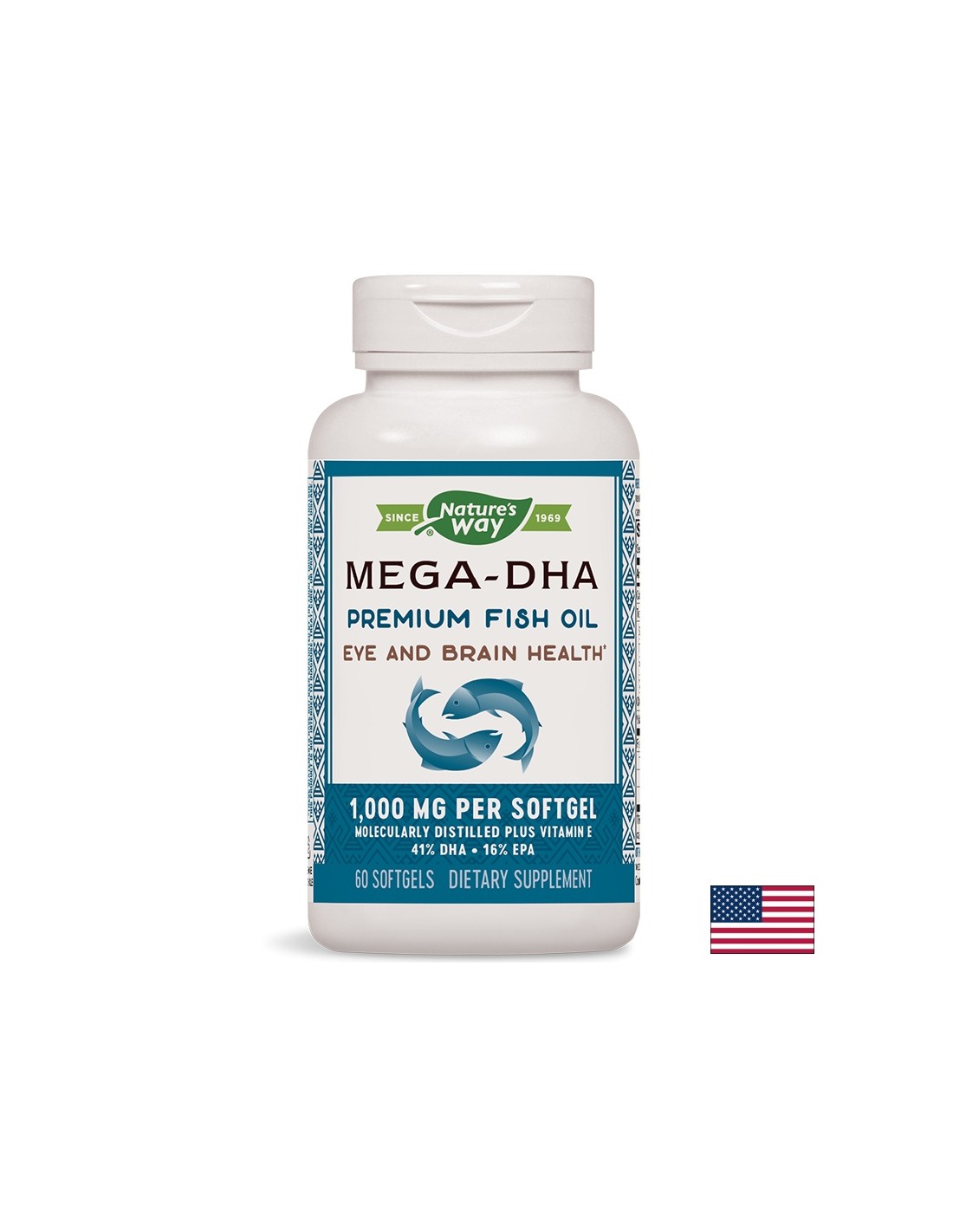 Huile de poisson Mega-DHA 1000 mg - 60 capsules