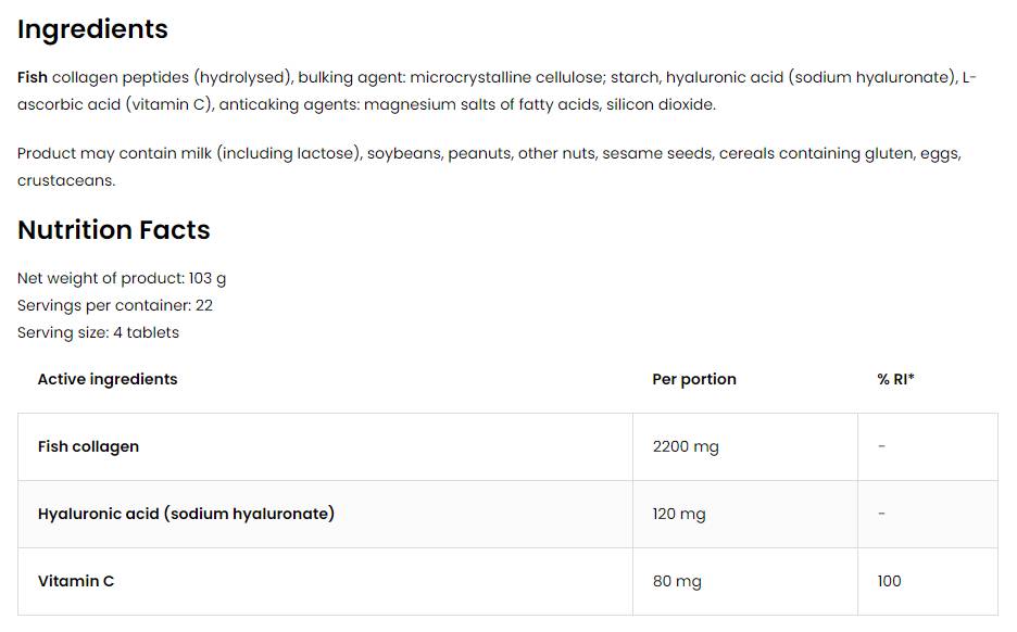 Collagène marin/+ acide hyaluronique et vitamine C - 120 capsules