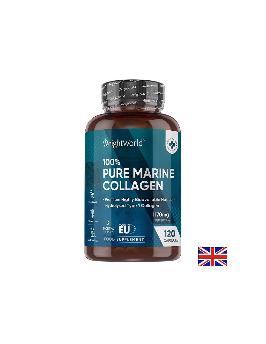 Jeune peau, articulations saines - collagène marin (type I), 120 capsules du monde