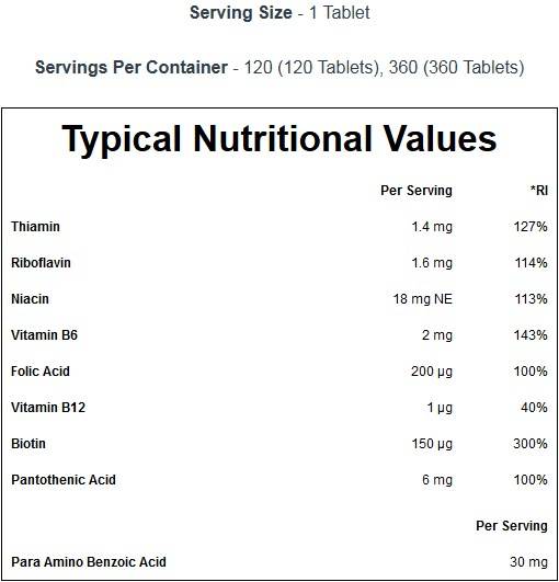 Complexe de vitamine B 360 comprimés