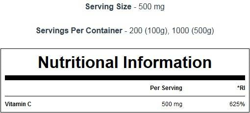 100% de poudre de vitamine C 100 grammes