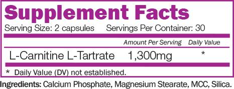 Tartrate en L-carnitine 1300 mg - 60 capsules