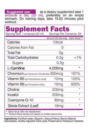 L-carnitine liquide 4000 tir - 20 x 25 ml