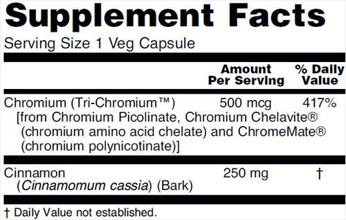 Tri-chromium 500 mcg + cannelle - 90 capsules