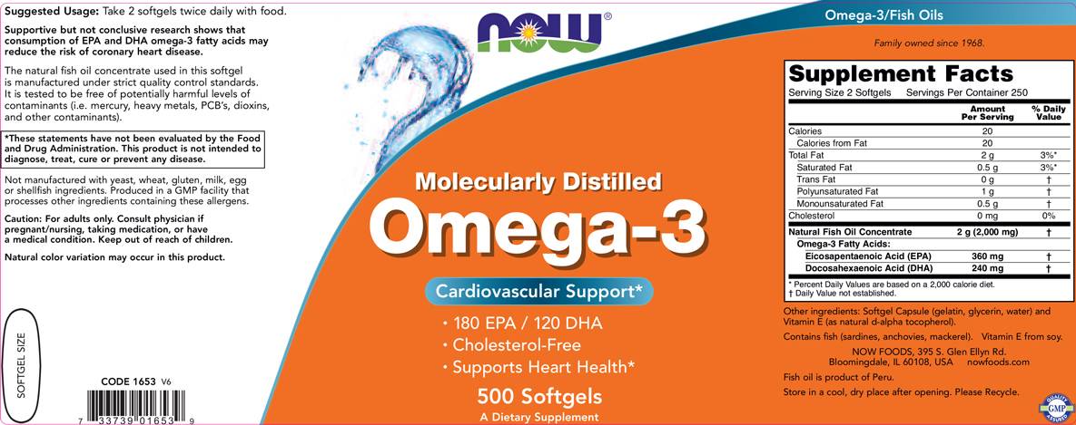 Oméga 3 1000 mg/distillé moléculaire - 500 capsules de gel
