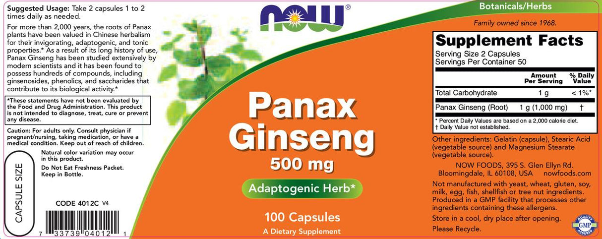 Panax ginseng 500 mg - 100 capsules
