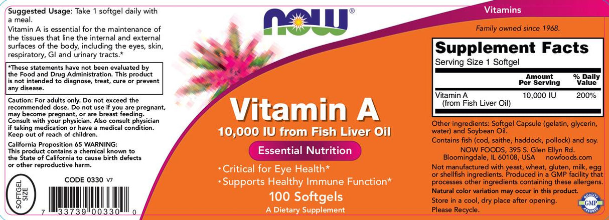 Vitamine A 10000 UI - 100 capsules de gel