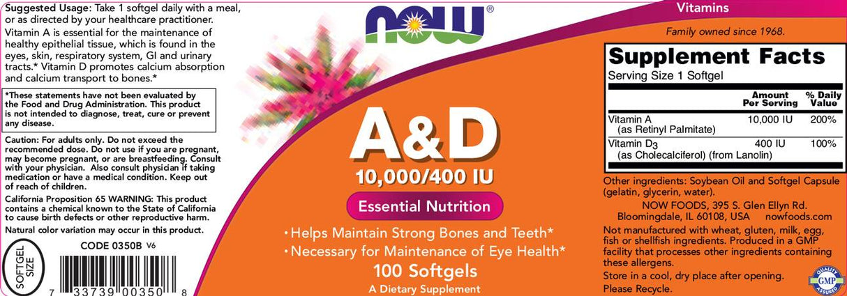 Vitamine A & D 10000/400 UI - 100 capsules de gel