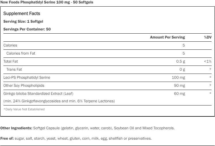 Phosphatidyl sérine 100 mg + ginkgo [50 capsules de gel, 50 doses]
