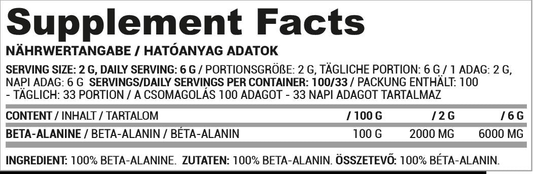 Poudre de bêta alanine | 100% pur - 200 grammes