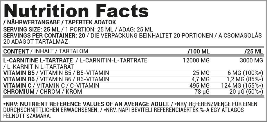 Lit liquide en L-carnitine 3000 | avec du chrome - 25 ml