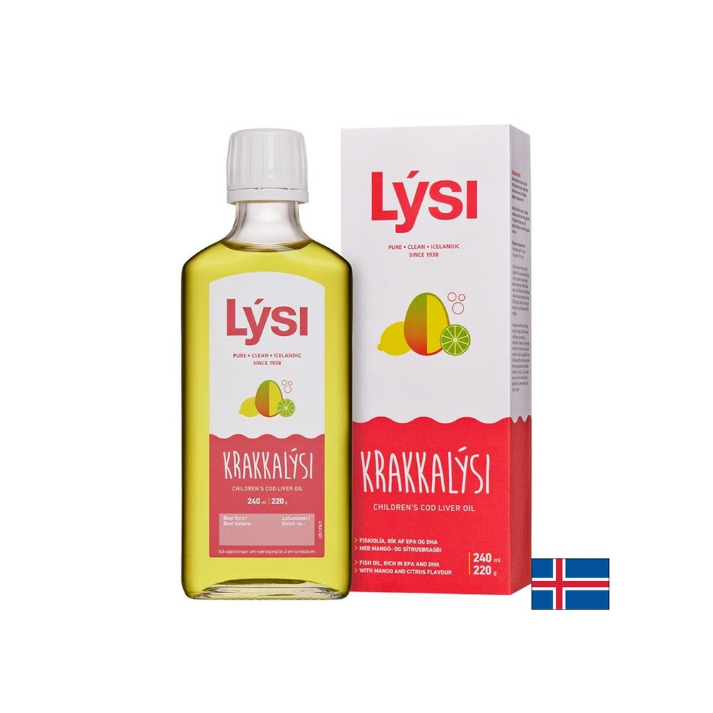 Oméga-3 pour les enfants et les adultes 2390 mg (huile de foie de morue islandaise), 240 ml, avec une saveur de mangue et d'agrumes