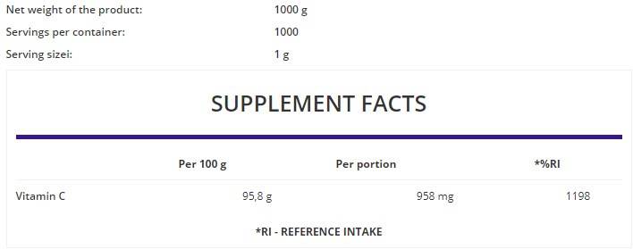 Vitamine C poudre/1000 grammes aromatisés
