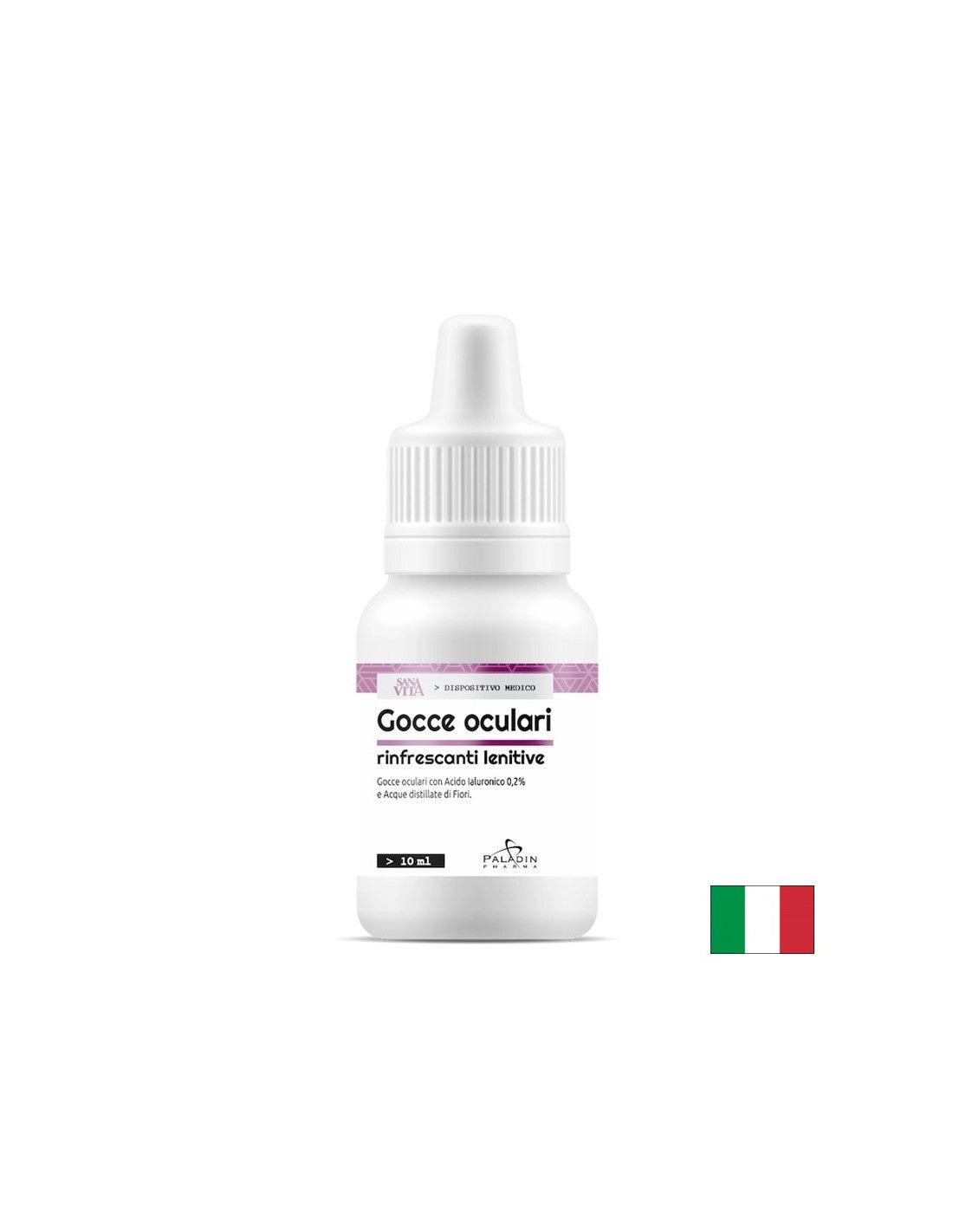 Des gouttes oculaires hydratantes avec de l'acide hyaluronique (lors de l'utilisation de lentilles de contact), 10 ml