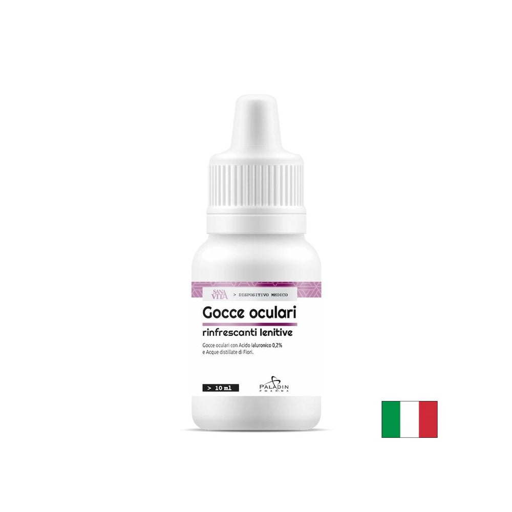 Des gouttes oculaires hydratantes avec de l'acide hyaluronique (lors de l'utilisation de lentilles de contact), 10 ml