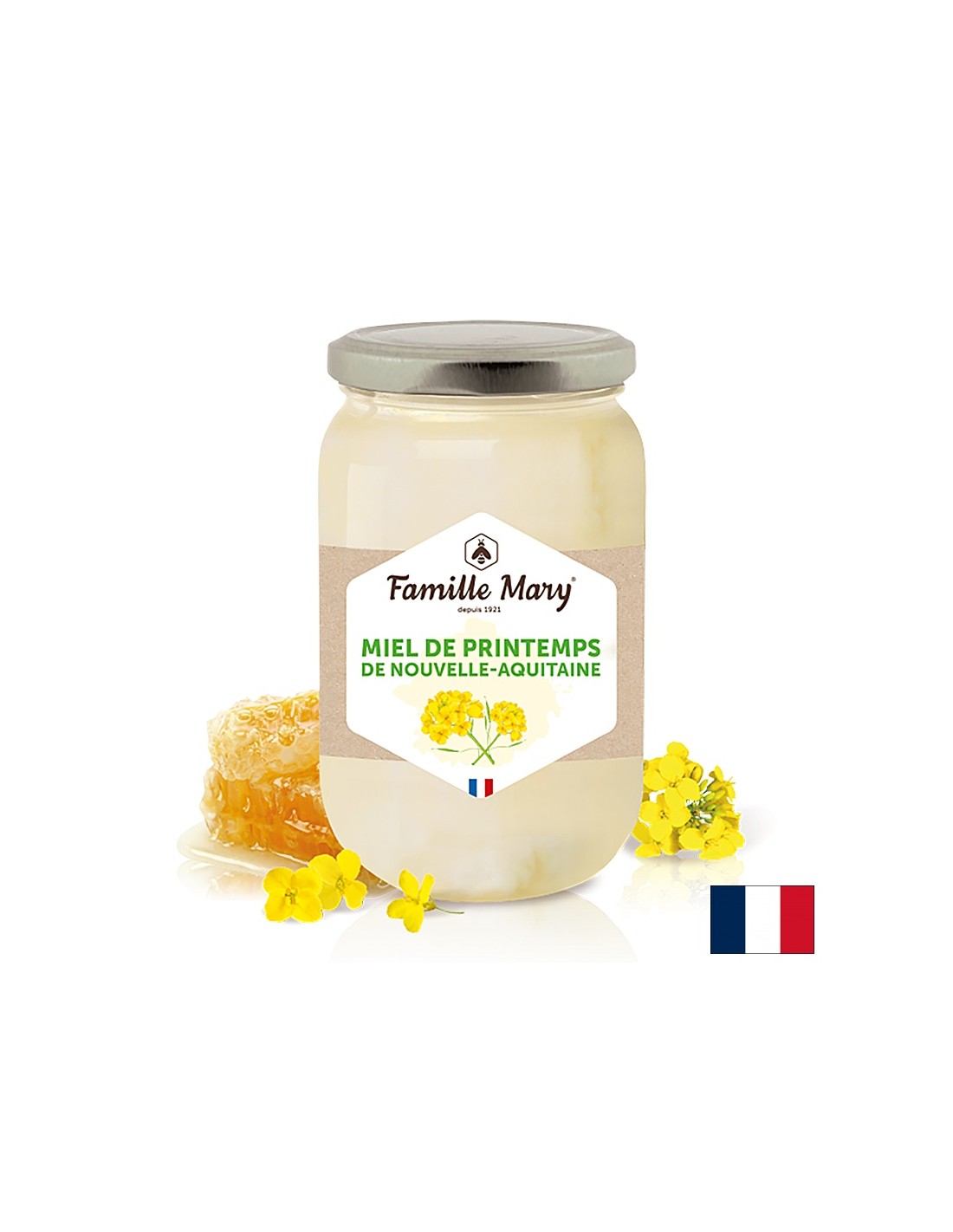 Honey d'abeille des fleurs de printemps de la nouvelle région d'Aquitaine (France), 500 g