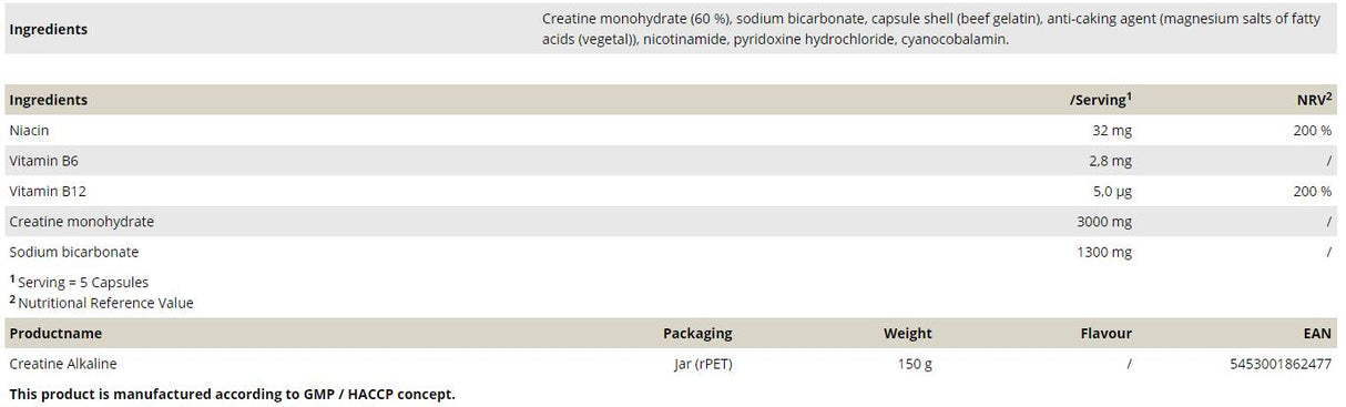 Créatine alcaline - 150 capsules