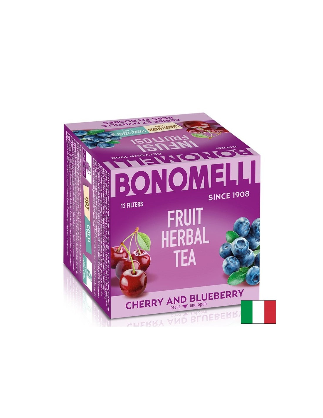 Thé à fruits avec cerise et bleuets - saveur riche et puissance antioxydante, 12 sachets