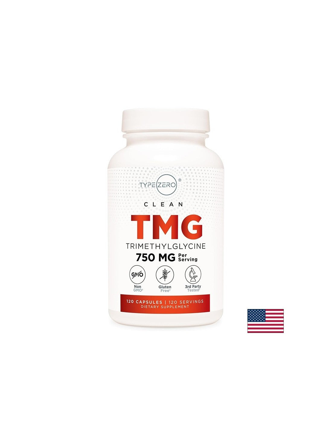 Prend en charge les niveaux d'homocystéine normaux - TMG (triméthyl glycine) Typezo ™, 750 mg x 120 capsules