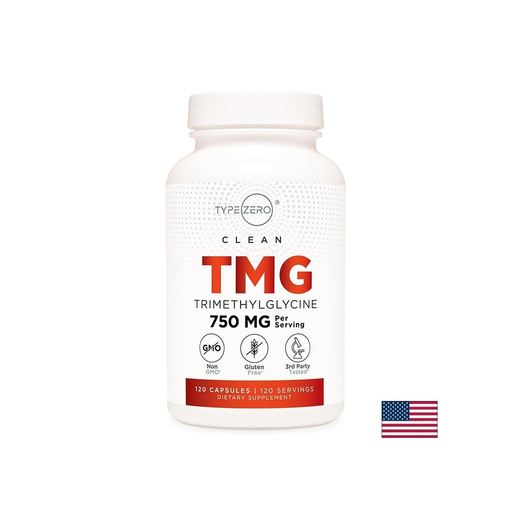 Prend en charge les niveaux d'homocystéine normaux - TMG (triméthyl glycine) Typezo ™, 750 mg x 120 capsules
