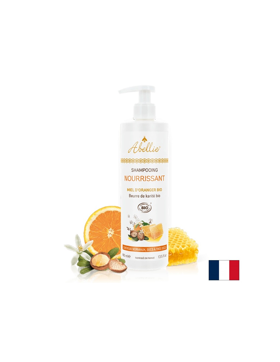 Shampooing nourrissant avec du miel de la fleur d'orange et du beurre de karité, 400 ml