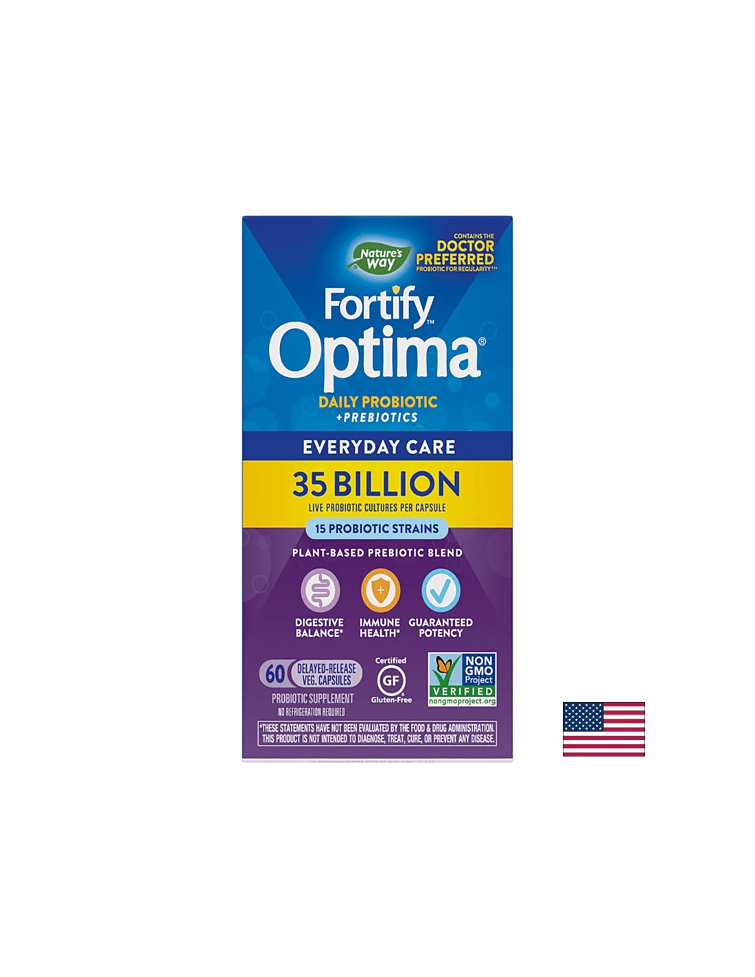 Fortify ™ Optima® Daily Probiotic + Prebiotic - Fortify Probiotic + Prebiotiques, 35 milliards de probiotiques actifs, 60 capsules Nature's Way