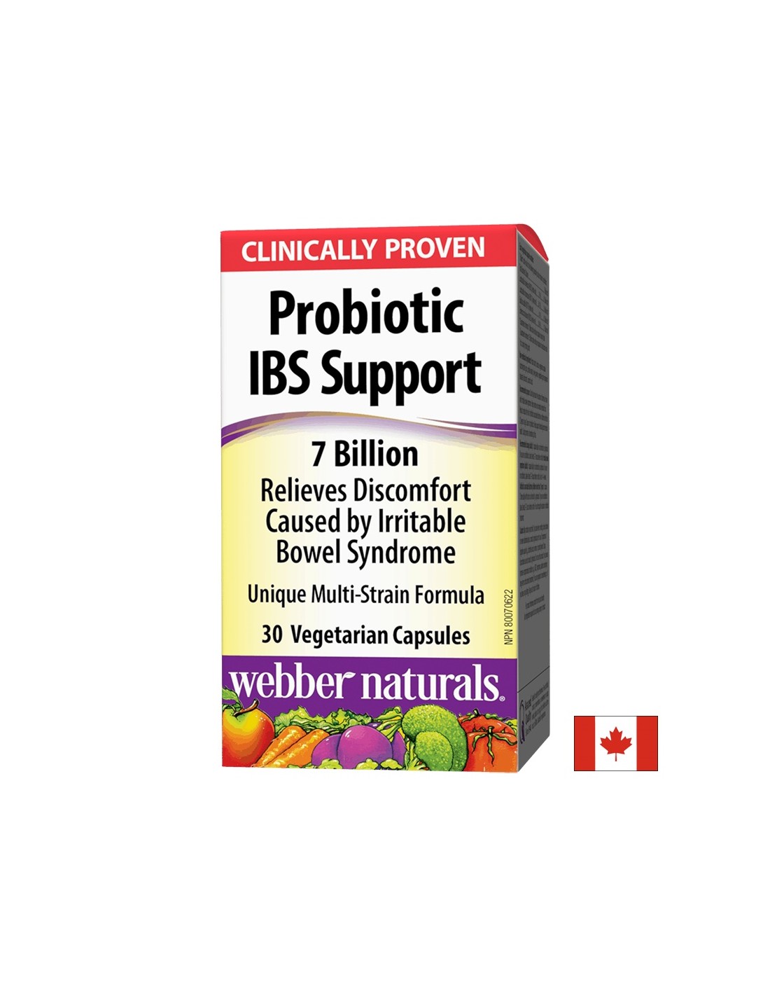 Soutien probiotique pour le syndrome du côlon irritable (SCI)/4 souches probiotiques, 7 milliards de probiotiques actifs x 30 capsules <tc>Webber Naturals</tc>