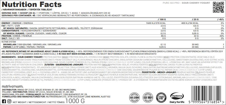 ISO Pro Pure Whey | Isoler avec le système N-zyme - 1000 grammes