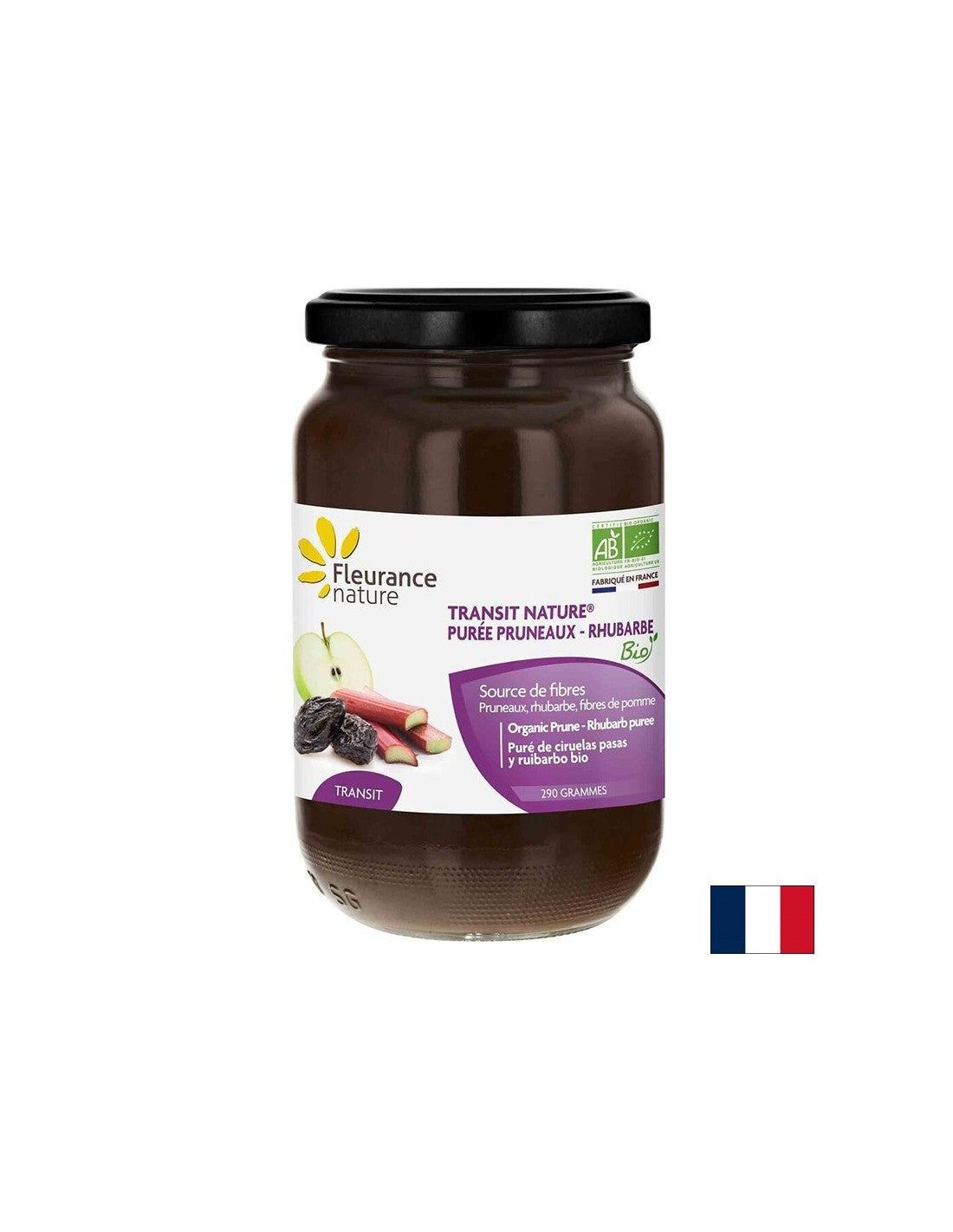 Prune Pulse avec rhubarbe et fibre de pomme - Pour la constipation - Transit Nature - Pour normaliser les selles, 290 g Nature floute