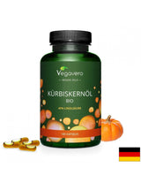 Kürbiskernöl Bio/ Huile de pépins de courge biologique, 180 gélules, 100% végétalienne <tc>Vegavero</tc>