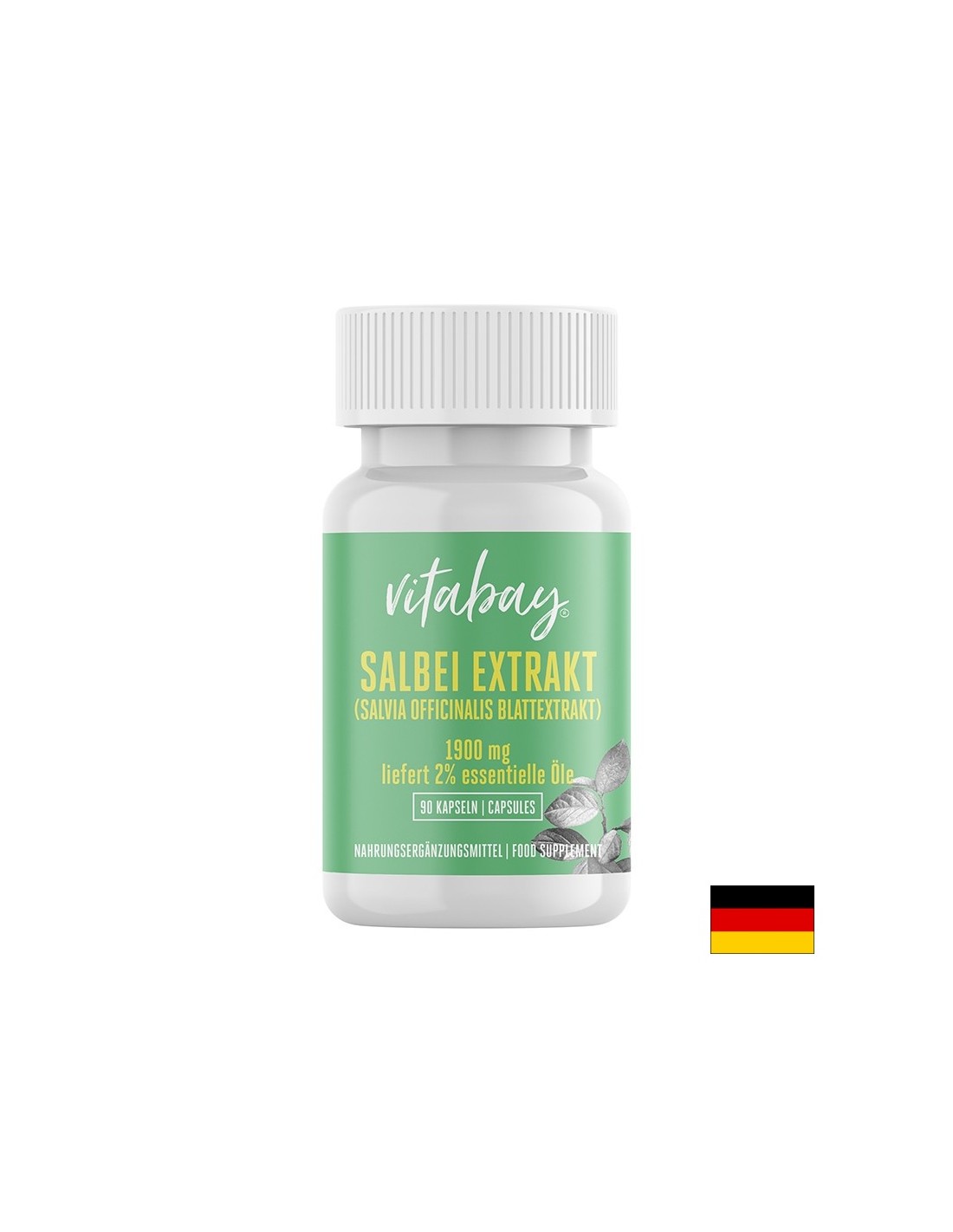 Salbei Extrakt - Extrait de sauge 1900 mg (Extrait de feuilles Salvia officinalis, 2% d'huiles essentielles), 90 capsules