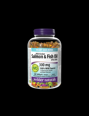 Heart & Brain Function - Wild Alaskan Salmon (Oil) (1000mg)+ Fish Oil (300mg), 220 Softgels - Nutra Best Europe