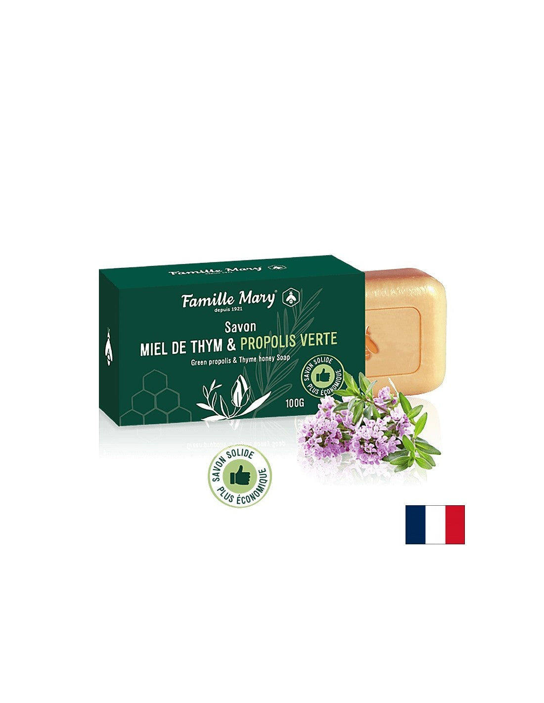 Du savon avec du miel d'abeille du thym et de la propolis vert, 100 g