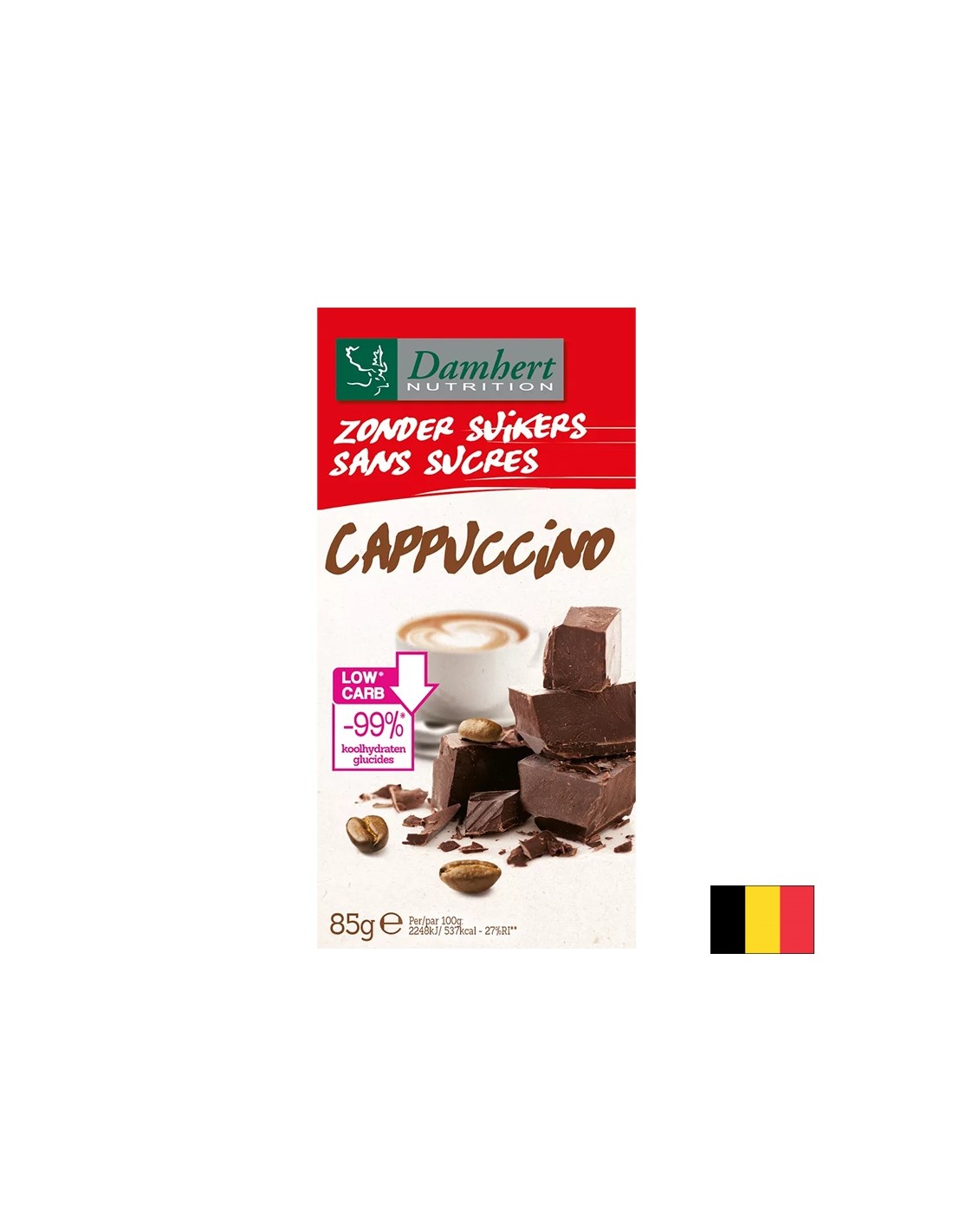 Chocolat à saveur aromatique du cappuccin (sans sucre), 85 g