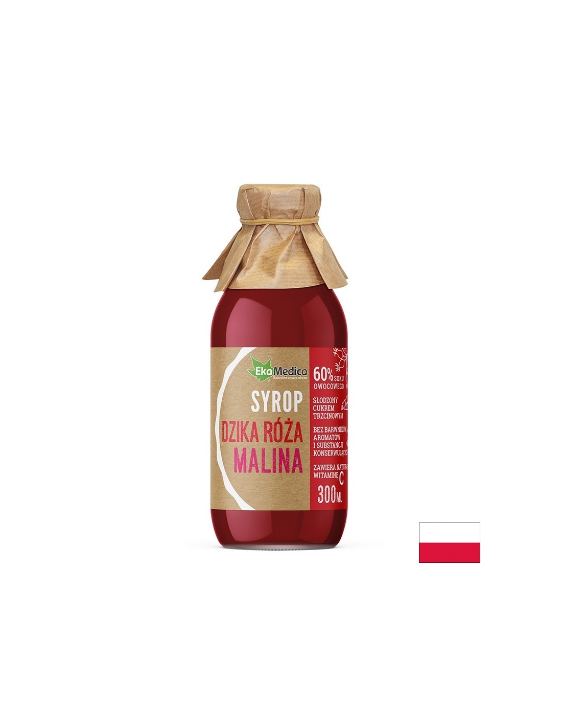 Rosehip et sirop de framboise avec vitamine C - Immunité et santé cardiovasculaire, 300 ml, 8 ou 15 doses
