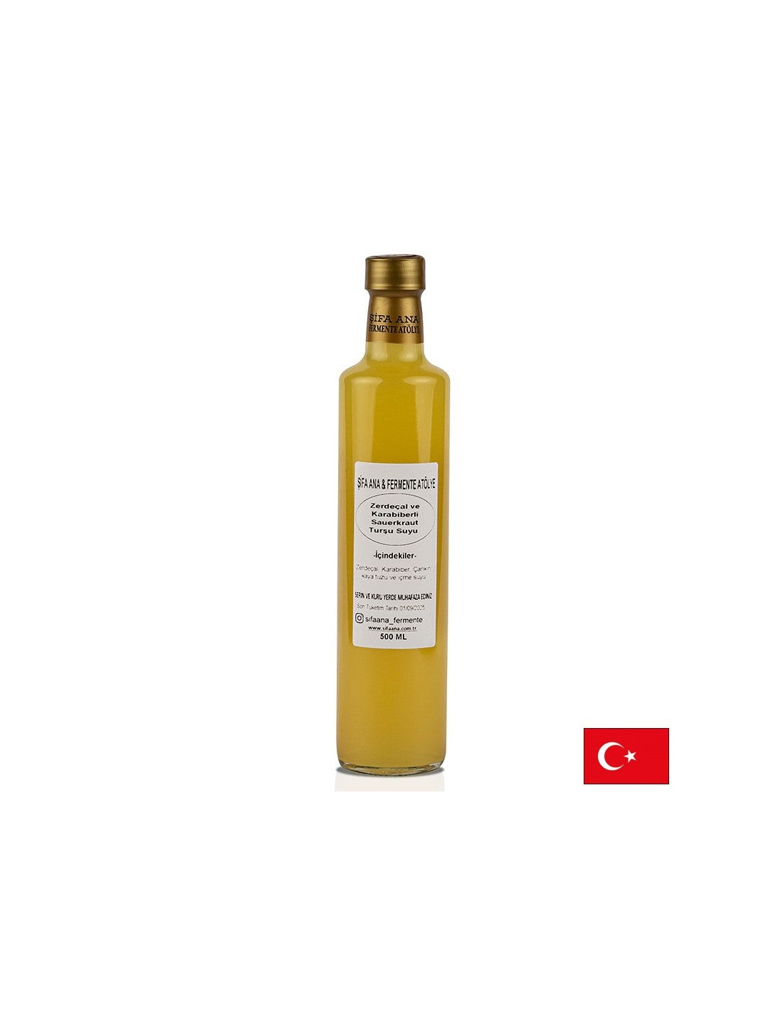 Jus de choucroute probiotique avec curcuma et poivre noir, 500 ml
