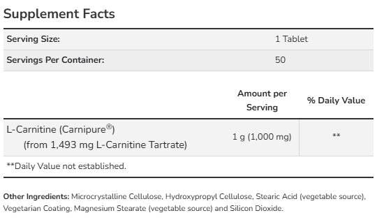 L-carnitine 1000 mg | Carnipure® - 100 comprimés
