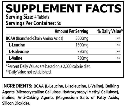 Onglets BCAA 3000 mg - 200 tablettes