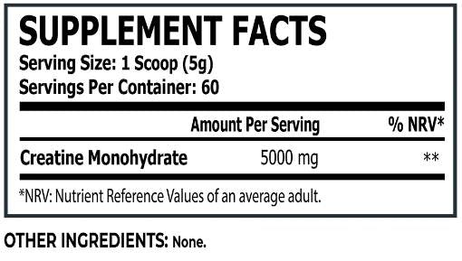 Créatine monohydrate 5000 mg - 300 grammes