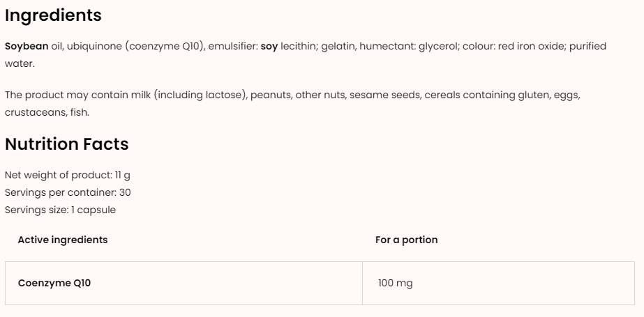 COQ10/UBICHINON 100 mg - 30 capsules de gel