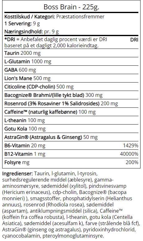 BOSS BRAIN | Nootrope avec Bacopa, Rhodiola & Lion's Mane - 225 grammes