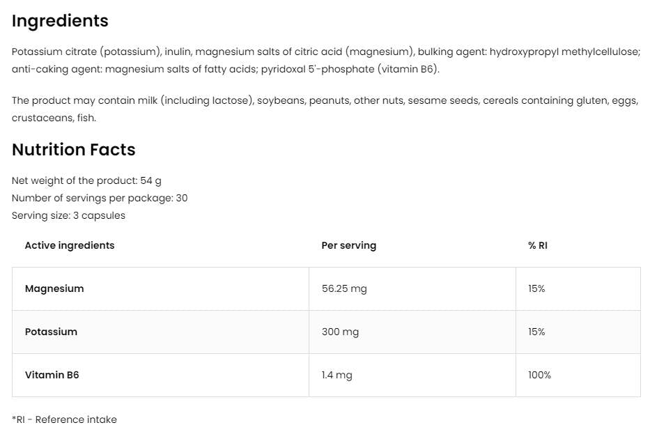 Magnésium Citrate + Potassium + B6 P-5-P 90 Capsules