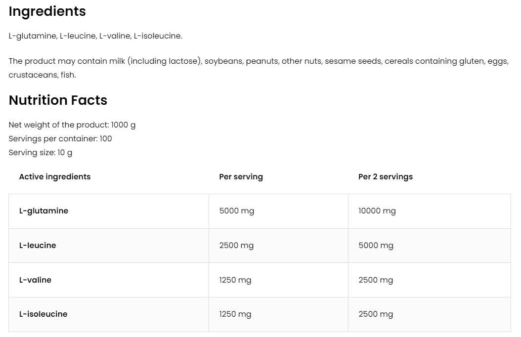 BCAA + poudre de glutamine - 200 grammes