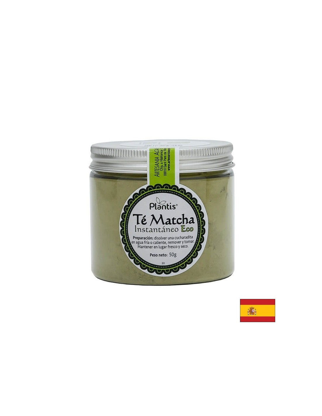 Poudre de thé organique instantané organique - Métabolisme et énergie - Té Matcha Instantáneo Eco Plantis®, 50 g de poudre