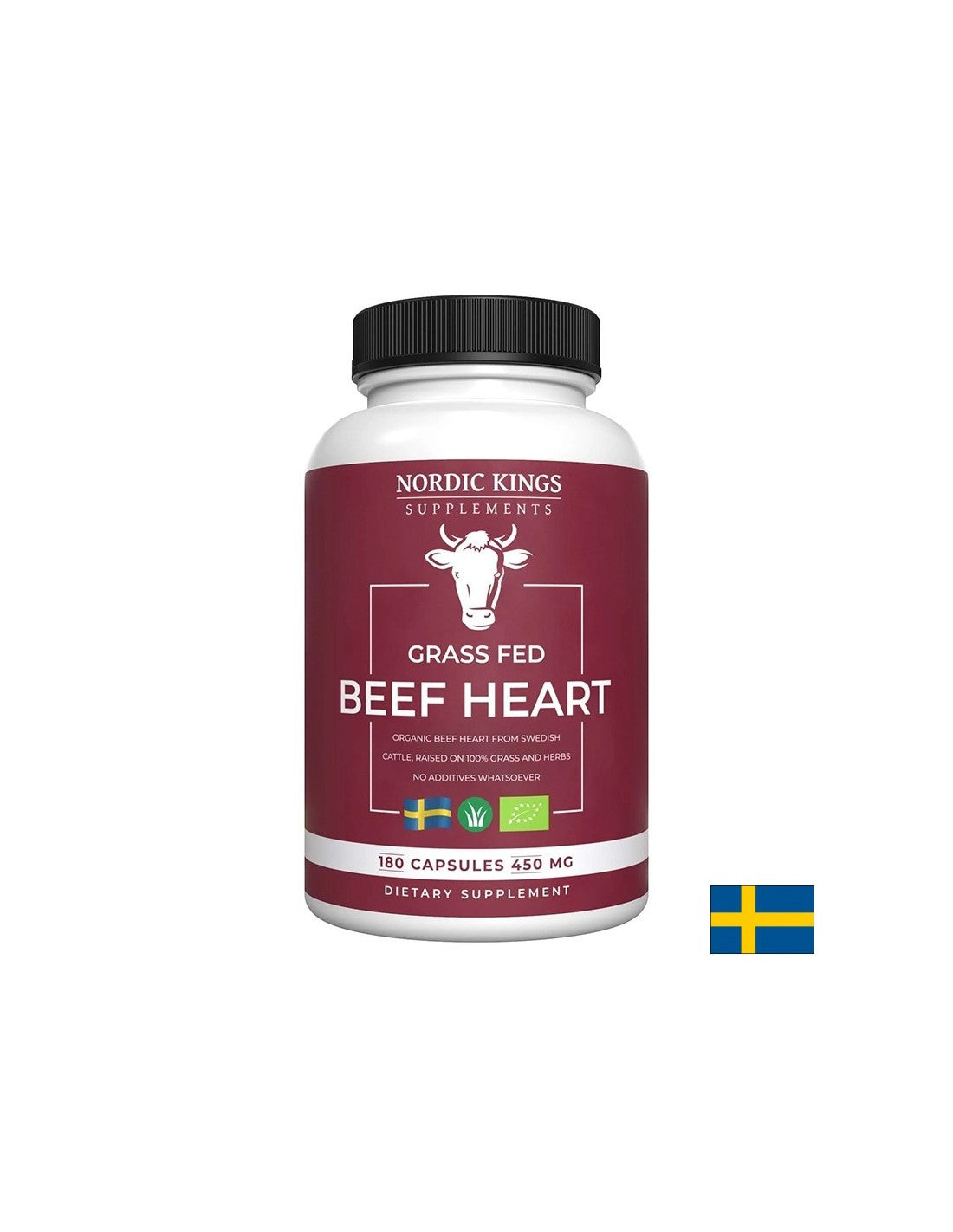 Cœur de bœuf issu d'animaux nourris à l'herbe (biologique), 180 capsules <tc>Nordic Kings</tc>