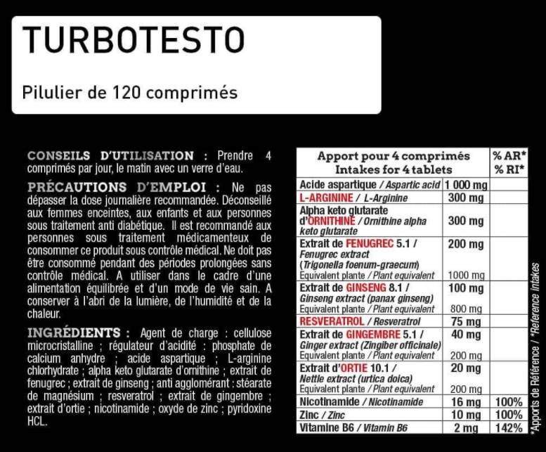 Turbo testo | Pro Performance Booster de la série Pro - 120 tablettes