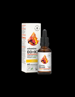 To support bones, immunity and brain function - Vitamin D3 + K2 + Omega-3, 30 ml drops Aura Herbals - Nutra Best Europe