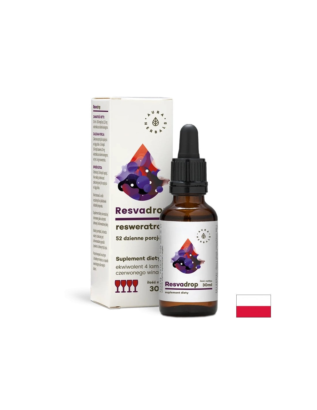 Pour le soutien des vaisseaux sanguins et du cœur - Resvératrol, gouttes de 30 ml <tc>Aura Herbals</tc>