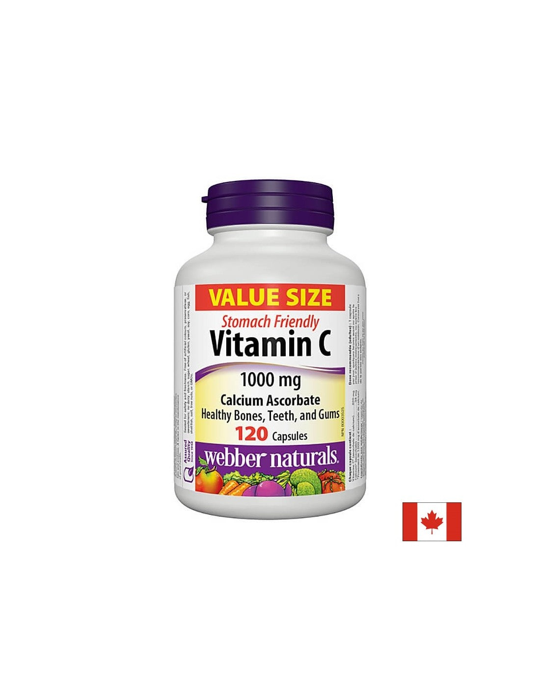 Vitamine C et ascorbate de calcium - Vitamine C (ascorbate de calcium) 1000 mg, 120 capsules <tc>Webber Naturals</tc>